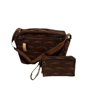 Vtg Longchamp Horse Jockey Messenger Bag & Wristlet Set France Equestrian NWT